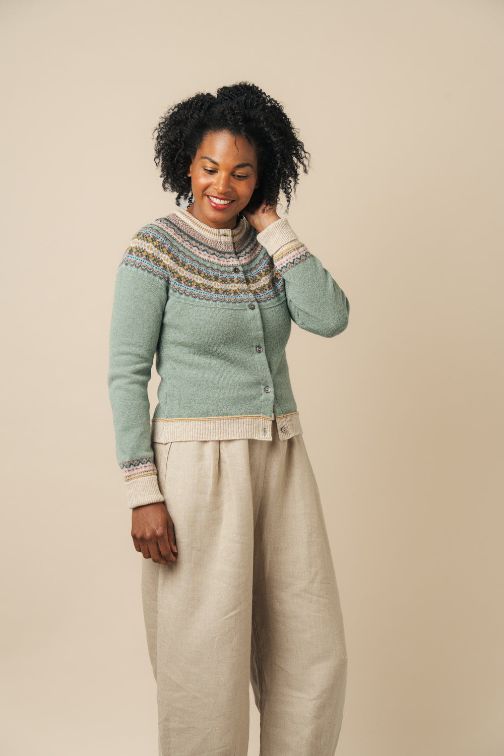 Eribe women fairisle cardigan in sage