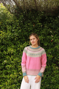 Eribe's Alpine Sweater in Nougat, fairisle knitwear for women