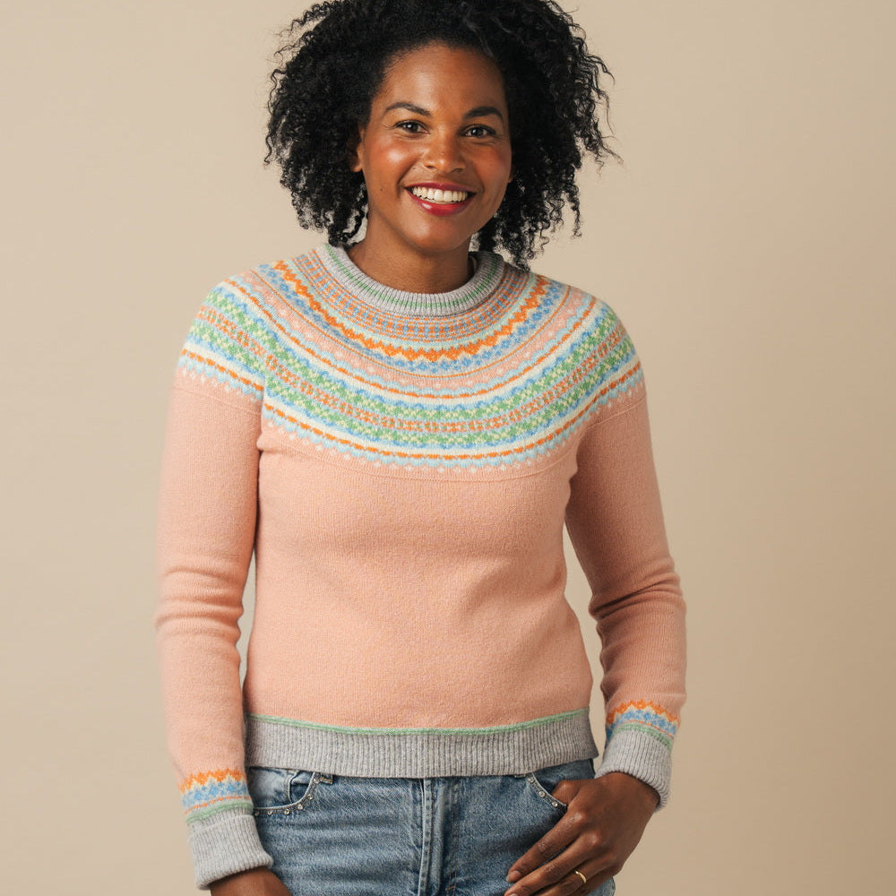 Eribe merino wool fairisle alpine sweater in peach