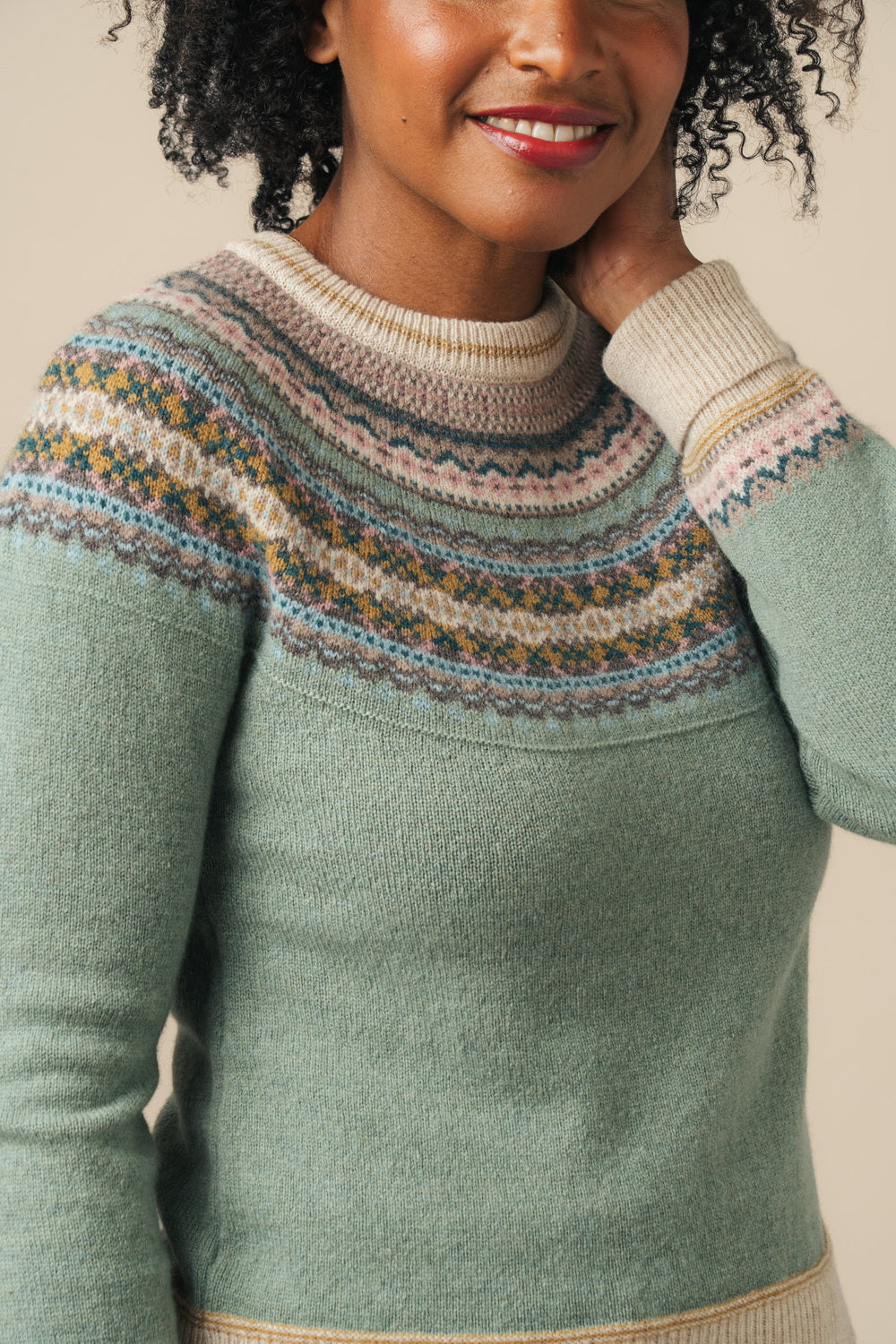 Merino wool Fairisle jumper in soft green