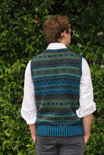 Eribe's Men's Brodie Vest in Kingfisher, back view of men's fairisle sweater vest