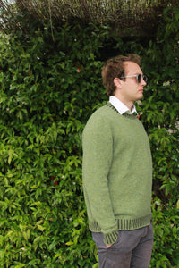 Eribe's Men's Bruar Sweater in Fern, side view of men's scottish knitwear