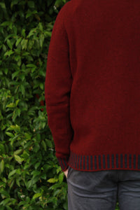 Eribe Men's Bruar Sweater in Great Burnet, close up of knitted men's jumper