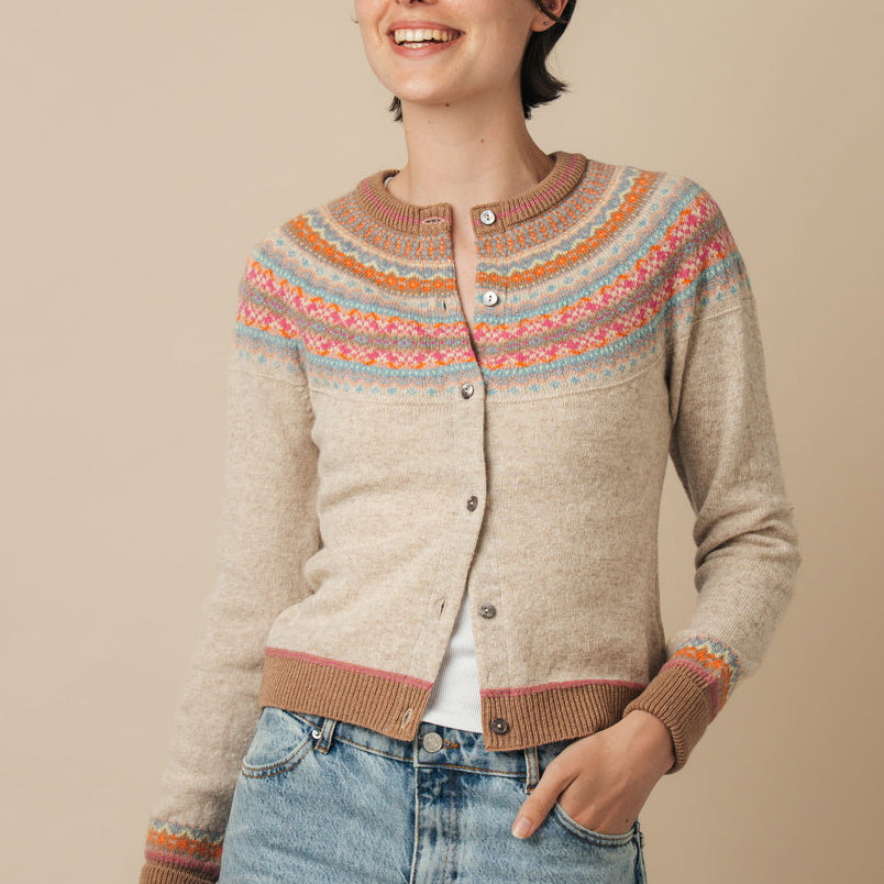 Eribe Woollen fairisle cardigan for women in Romance
