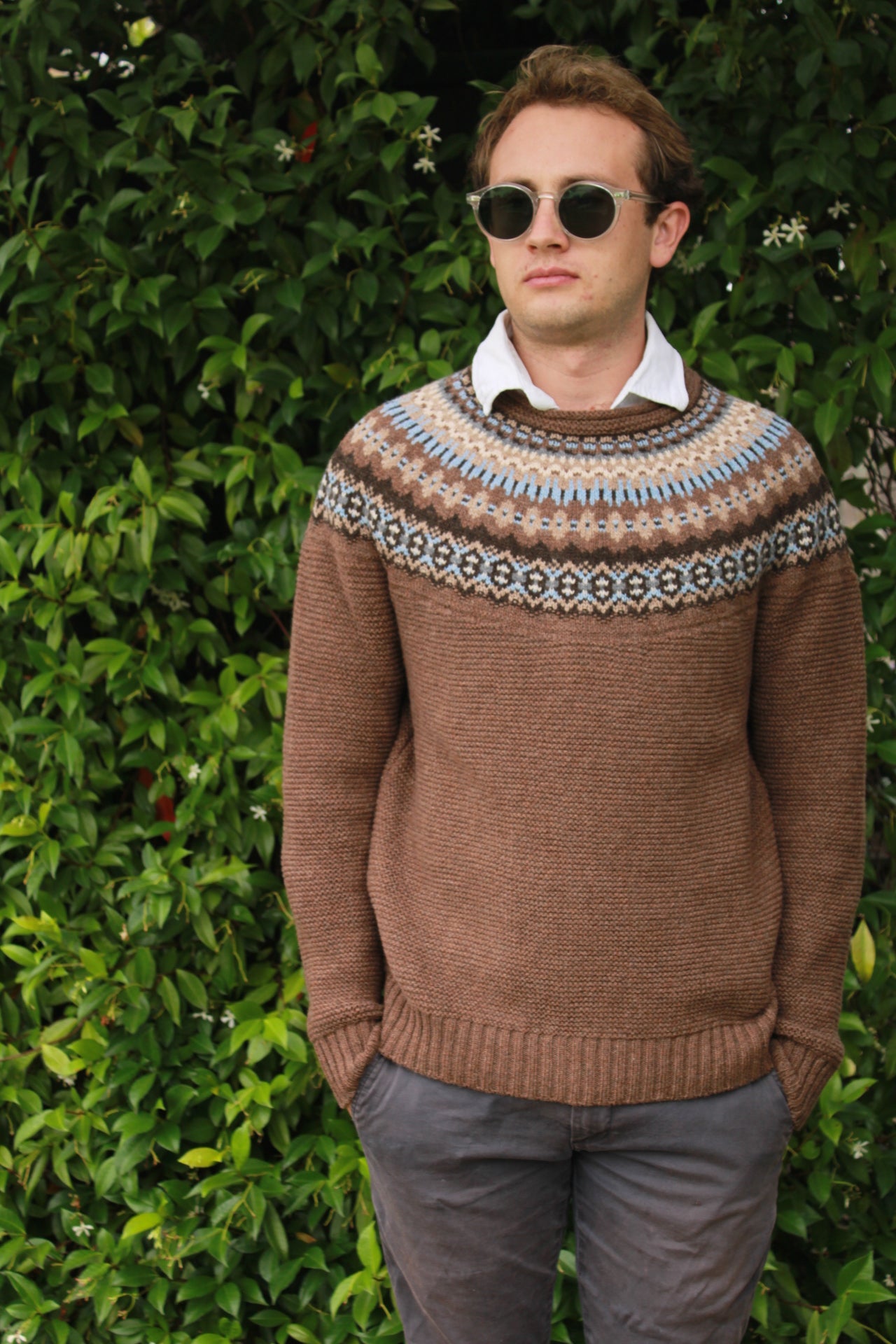 Eribe Scottish Knitwear Men's Stoneybrek Sweater in Beaver, men's fairisle jumper