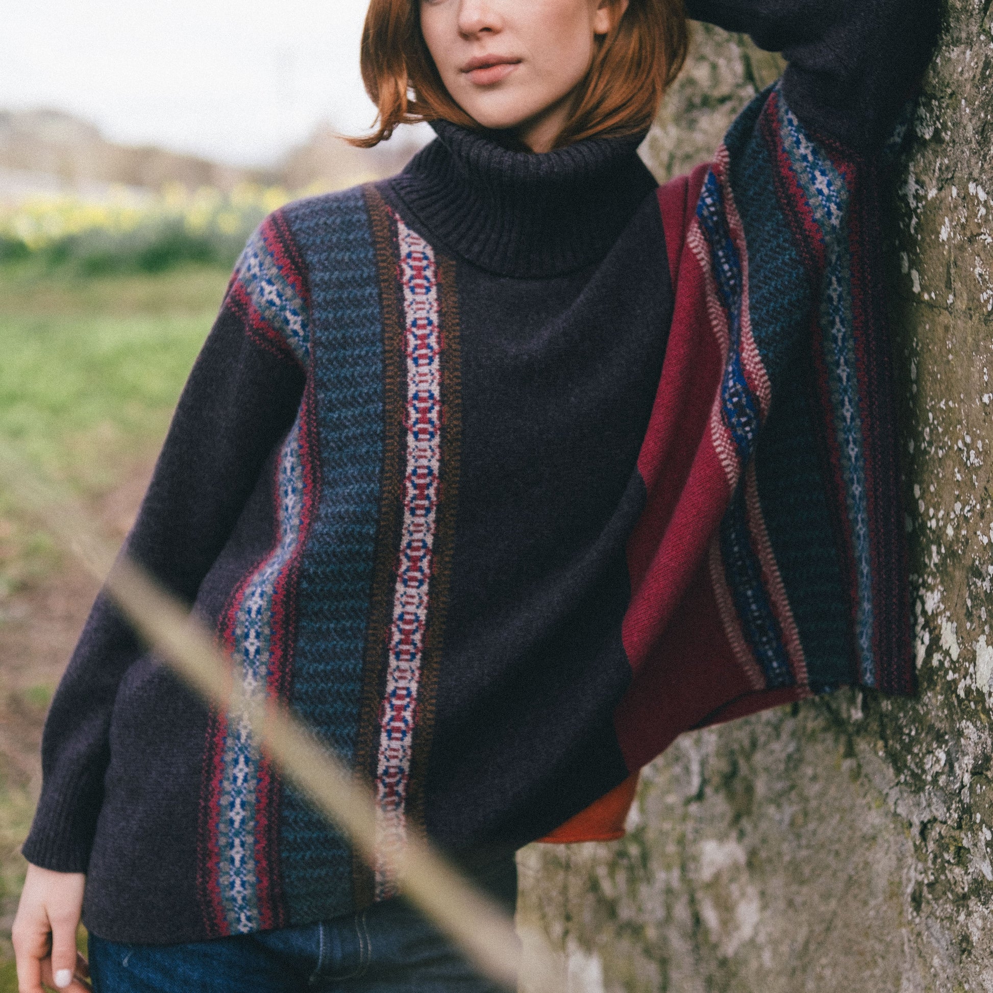 Eribe Montrose Cowl Neck in Bramble. Scottish Knitwear.