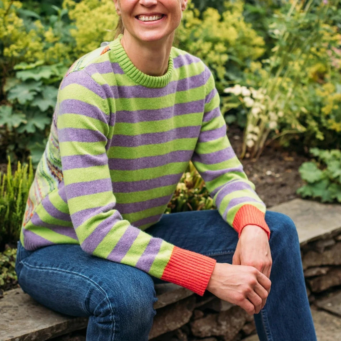 Merino wool striped sweater. Reversible with Fairisle design. Scottish Knitwear from Eribe for sale.