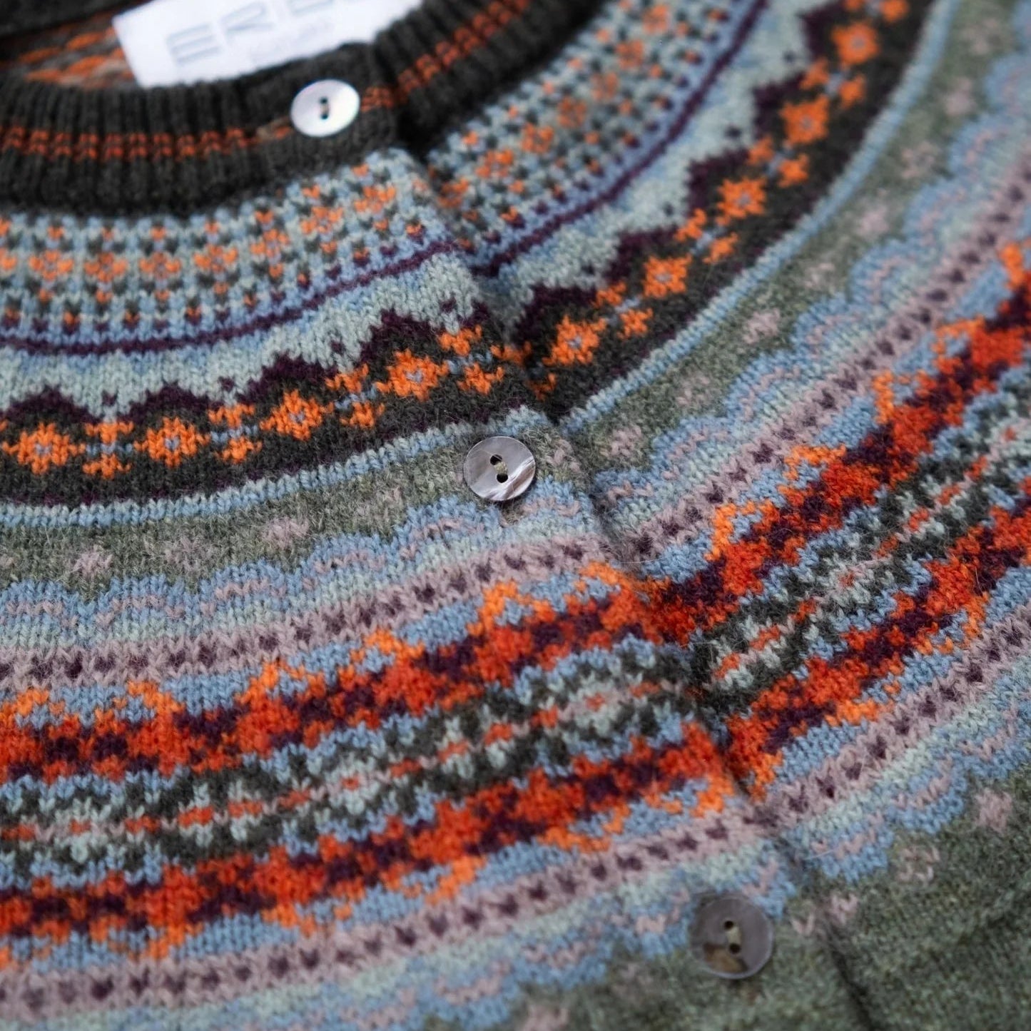 Eribe cardian in Braemar close up of fairisle design