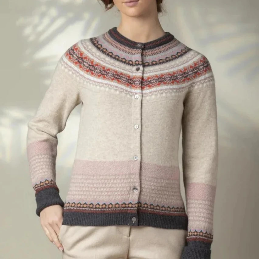 Eribe Scottish Knitwear - Fairisle cardigan in Cindy. Alpine range.