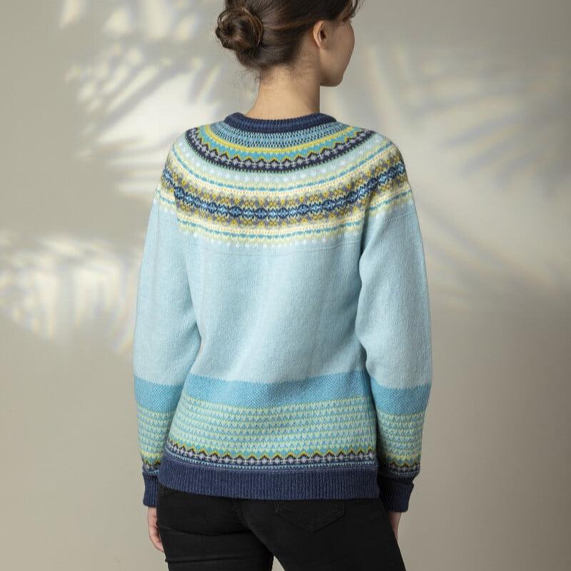 Eribe Alpine cardigan in Mermaid. Merino wool, Scottish Fair isle Knitwear.