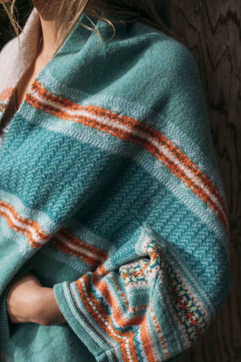 Fairisle Knitting detail from Eribe's blanket coat in Peridot.