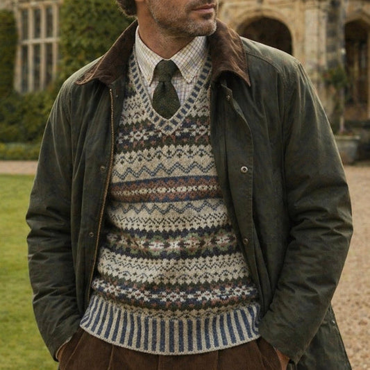 Men's quality fairisle vest in 100% wool.