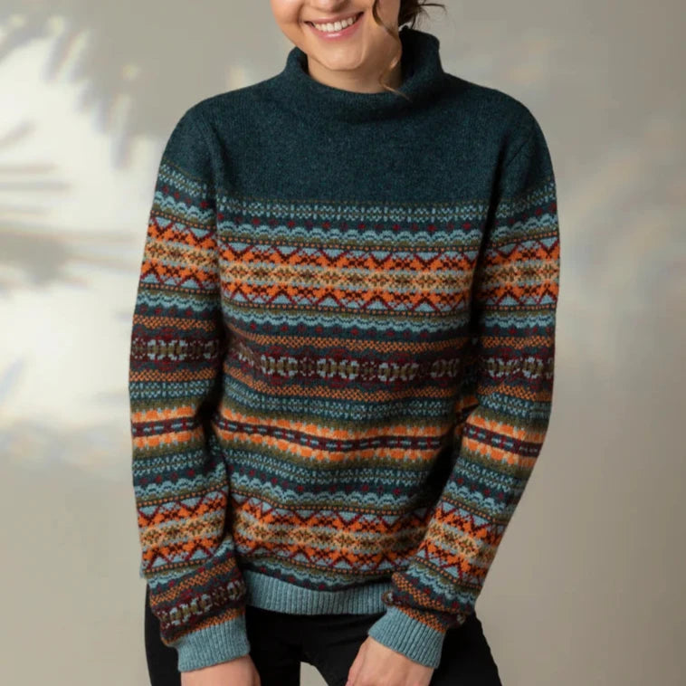 Erbe Kinross High Neck Fairisle Sweater. 100% merino wool.