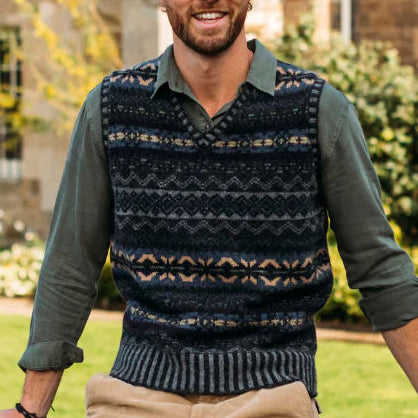 Men's wool vest. Fairisle design, quality Scottish Knitwear from Eribe.