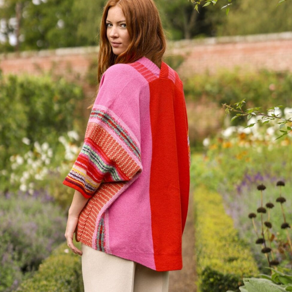 Eribe Montrose Blanket Coat in Pink and Orange.