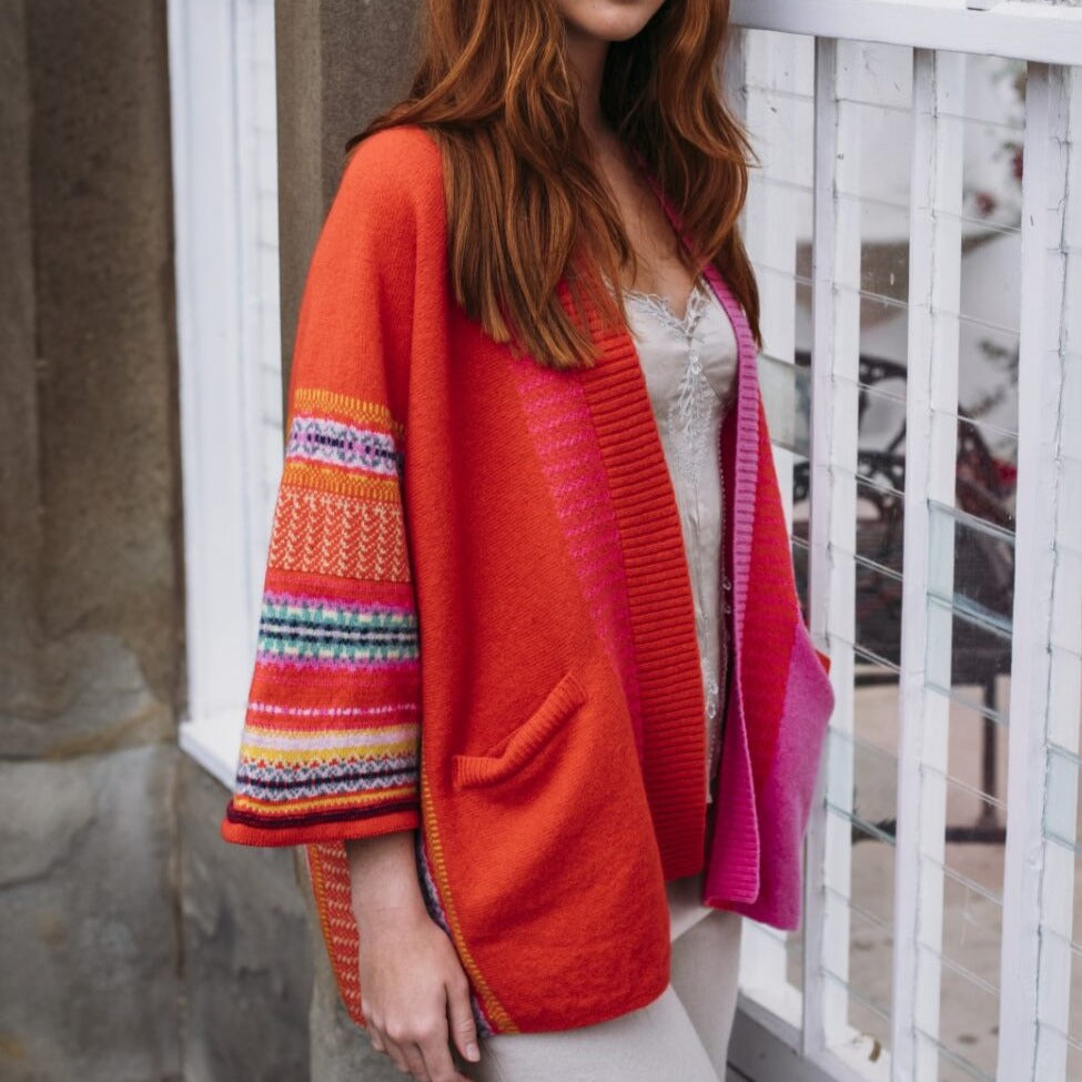 Eribe Fairisle Knitwear. Montrose Blanket Coat Scarlet.