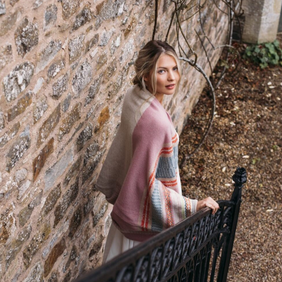 Eribe Knitwear. Pink Fairisle Jacket. Merino Wool.