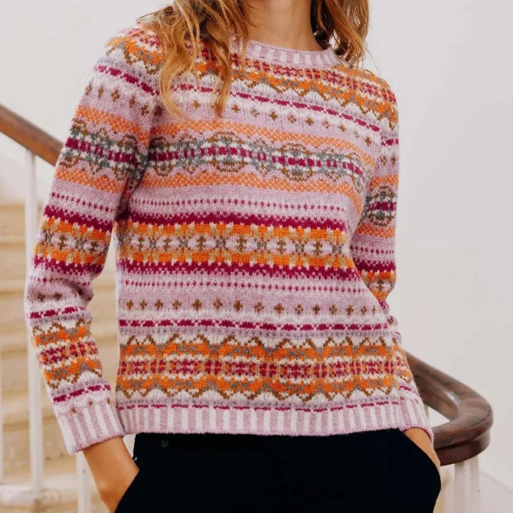 Pinks and orange designed jumper from Scotland.