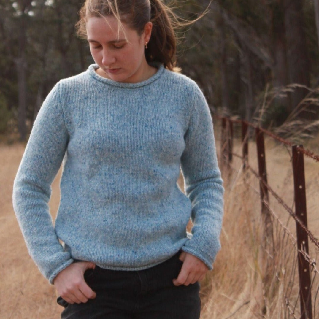 Blue Fleck Jumper in Merino wool - Irish Knitwear.