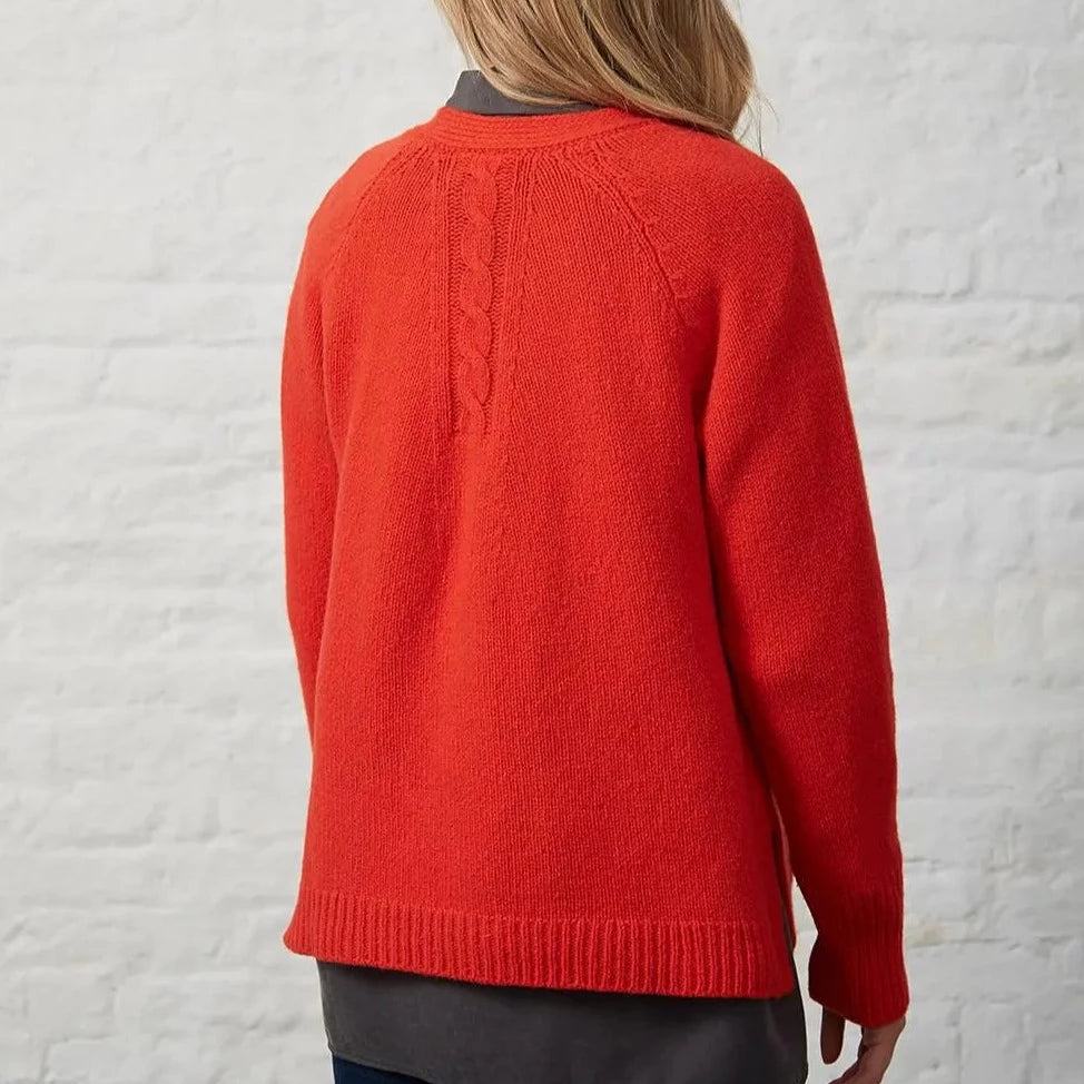 Merino Wool Vee Neck Cardigan in Red. Iriosh Knitwear.