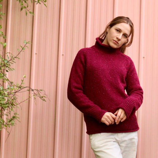 Fisherman Out of Ireland Turtle Neck Jumper in Berry