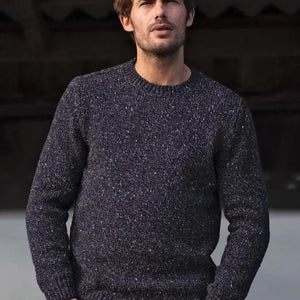 Fisherman Out of Ireland Men's Donegal Tweed Sweater in Navy.