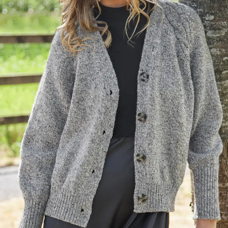 Fishermand Out Of Ireland Womens Merino wool cardigan in grey