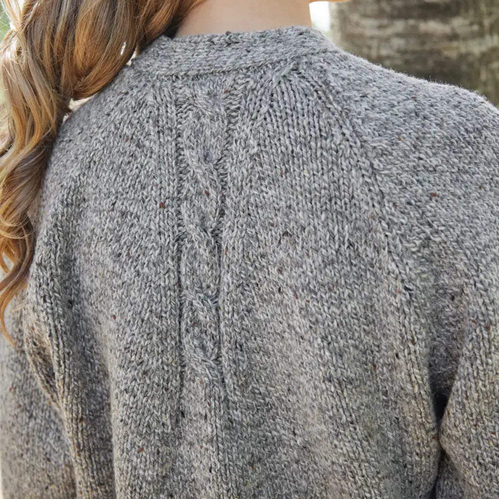 Fisherman Out of Ireland womens vee cable cardigan in porridge