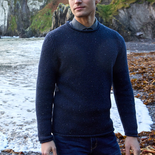 Fisherman Out Of Ireland FI600M. Men's fleck jumper Merino Wool. Thick Warm Soft.