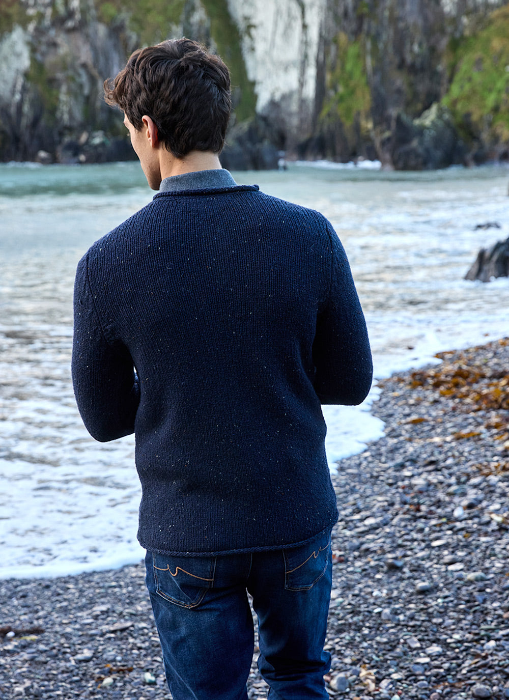 Men's Navy Wool jumper from Fisherman Out of Ireland. 
