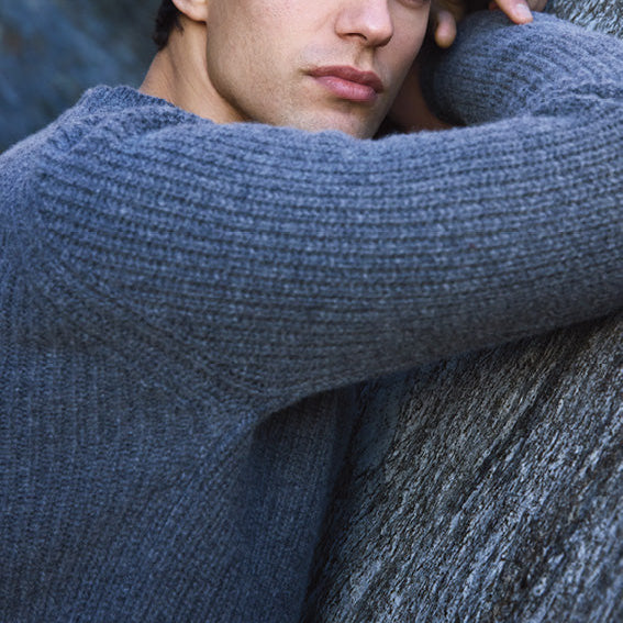 Fisherman Out of Ireland Merino woll Ribbed men's jumper in blue grey