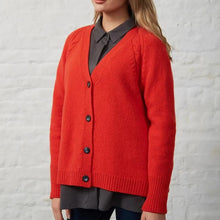 Irish Knitwear. Women's vee cardigan in Red from Fisherman Out Of Ireland.