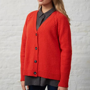 Irish Knitwear. Women's vee cardigan in Red from Fisherman Out Of Ireland.