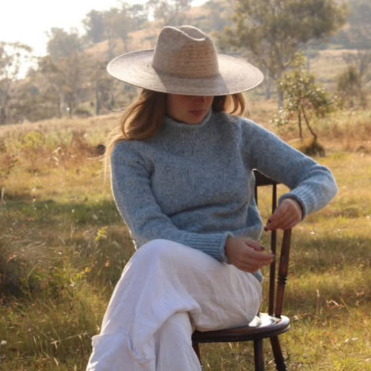 Fisherman out of Ireland Donegal wool saddle shoulder in blue.