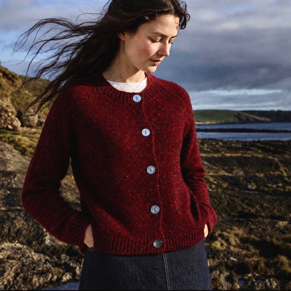 Fisherman out of Ireland women’s cardigan in cranberry