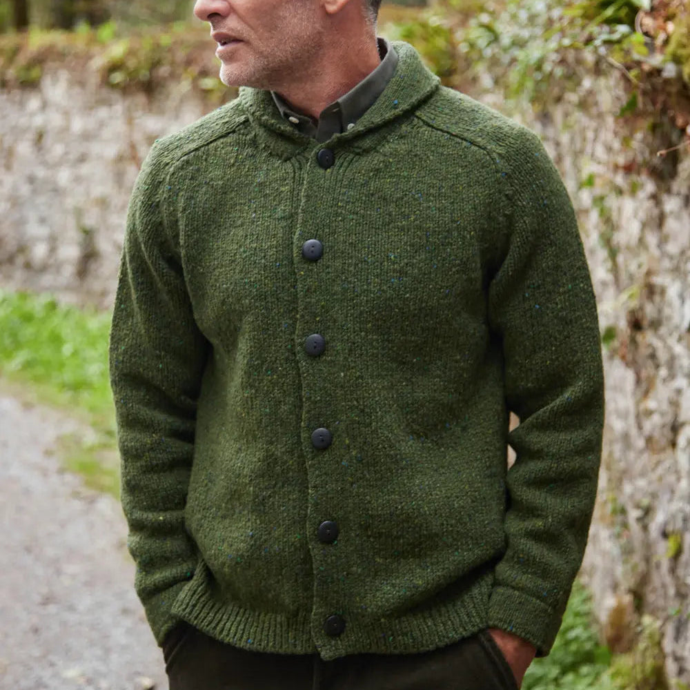 Men's cardigan in Merino Wool - Fisherman Out Of Ireland Seaweed