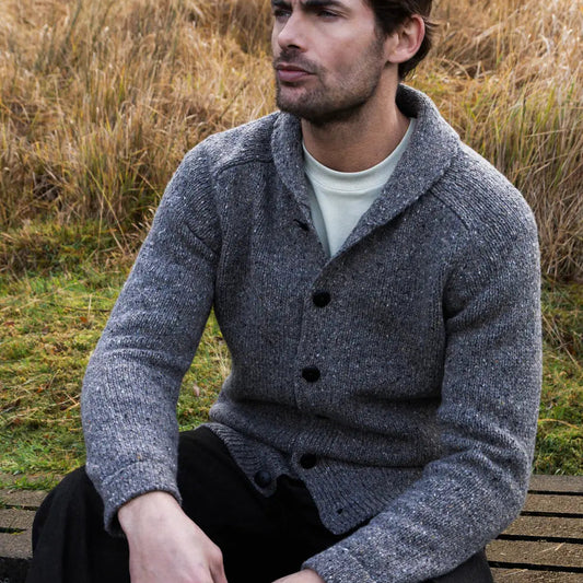Wool Cardigan in dark grey from isherman out of ireland.