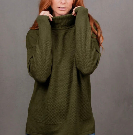 Bridge & Lord - Ball Stitch High Crew Jumper - Olive