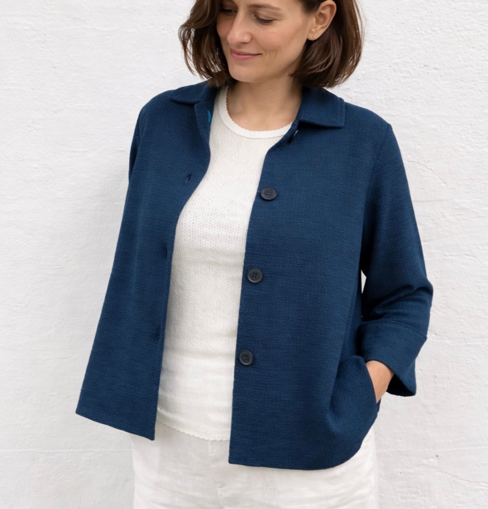 By Basics - Merino Wool Swagger Short Jacket - Petrol Blue