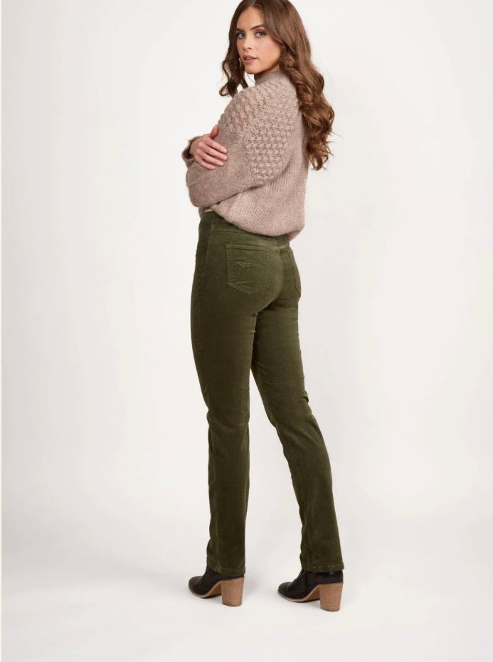 Vassalli - Pull On Cord Trousers - Deep Sage