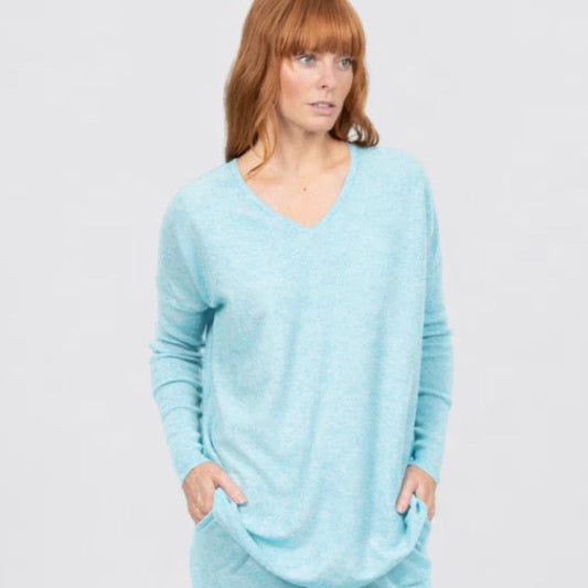 Bridge & Lord - Curved Hem Vee Jumper - Aquamarine