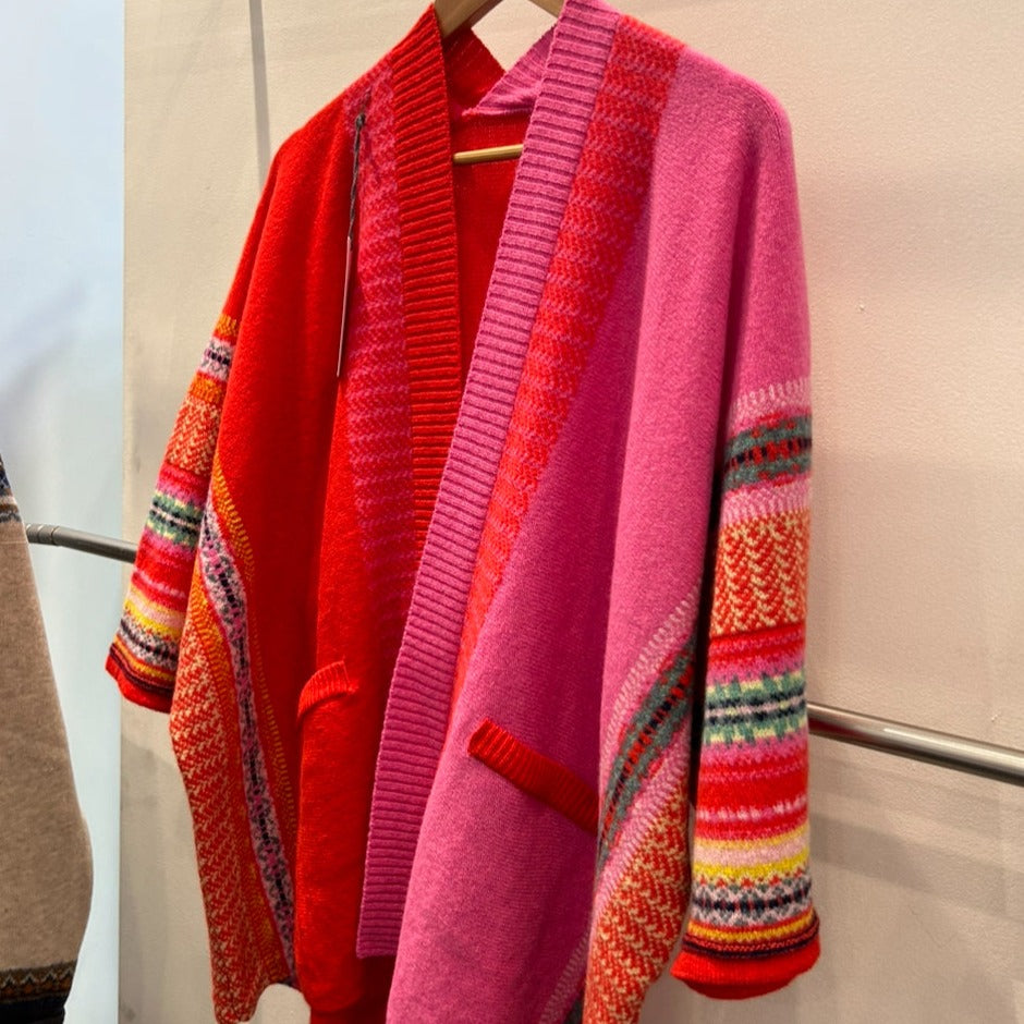 Eribe montrose blanket coat - vibrant pink and orange merino wool.