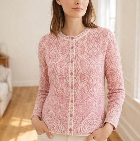 IVKO - Jacquard O-Neck Cardigan - Powder