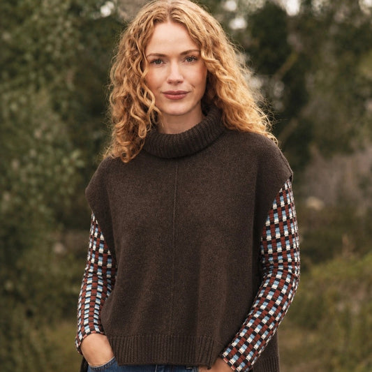 Mansted - Yak Wool Zobee Cowl Neck Vest - Brown