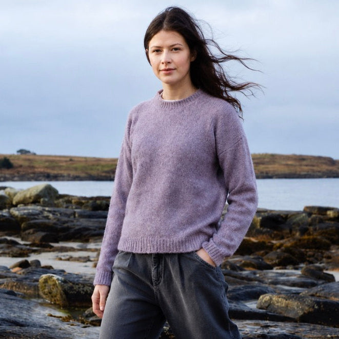 Fisherman Out of Ireland - Dropped Shoulder Crew Jumper - Merino & Cashmere - Lilac