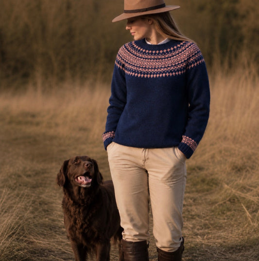 Harley of Scotland - Women's Fairisle Jumper - Wool - Night/Parfait