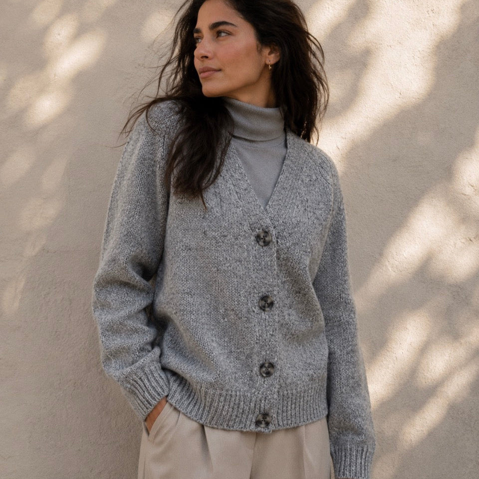 Fisherman Out of Ireland - Vee Neck Cardigan - Porridge