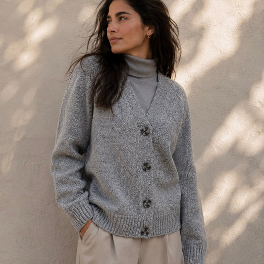 Fisherman Out of Ireland - Vee Neck Cardigan - Porridge