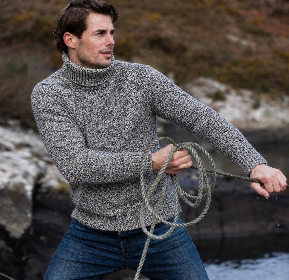 Fisherman Out of Ireland - Men's Polo Jumper - Merino & Cashmere - Salt & Pepper