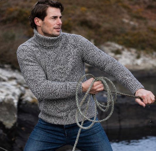 Fisherman Out of Ireland - Men's Polo Jumper - Merino & Cashmere - Salt & Pepper